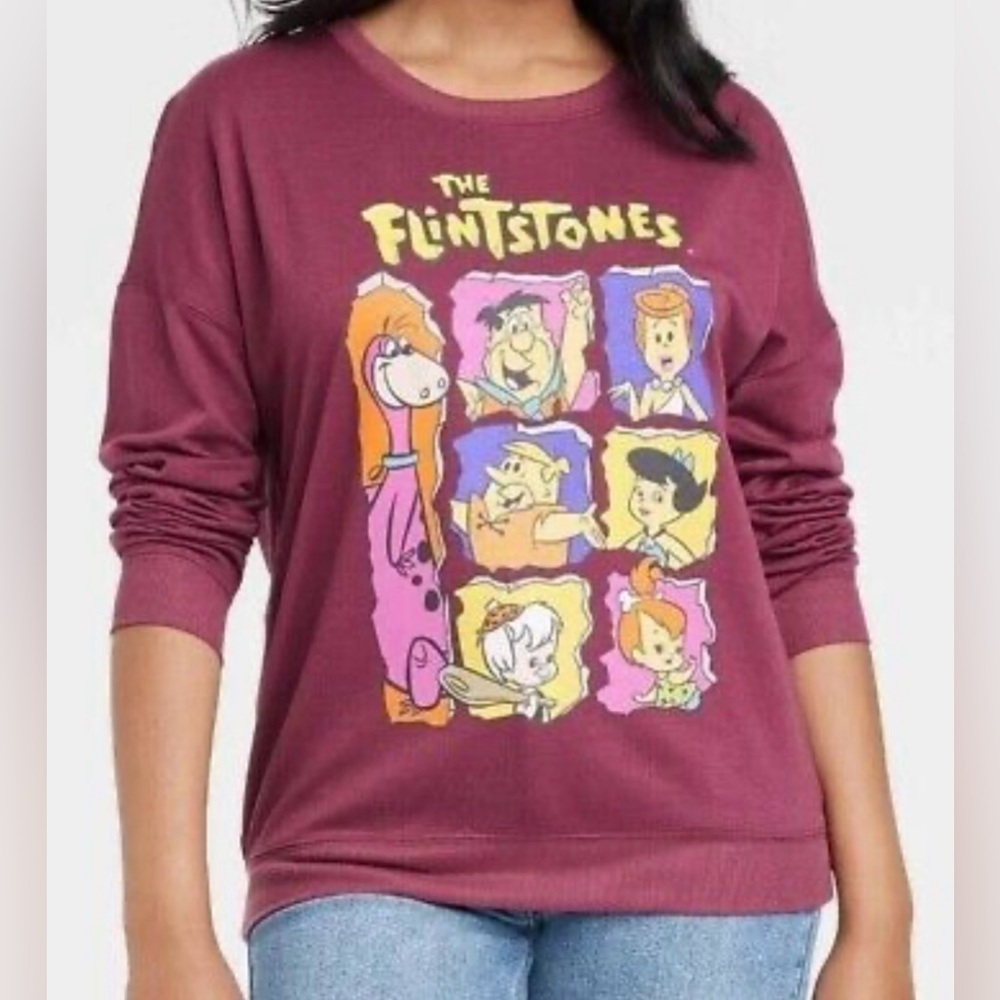 The Flintstones Women's Graphic Maroon Sweatshirt‎ Size X- Large New With Tags
